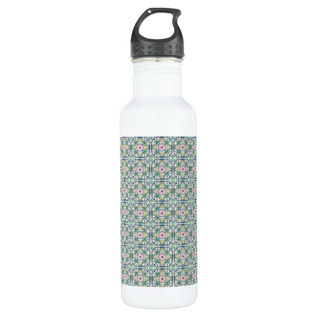 Botella De Agua Mosaico rosa y azul (Anverso)