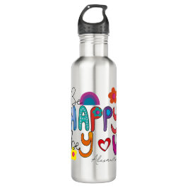 Botella De Agua Motivación Cuidada Sé Feliz Sea Personalizado