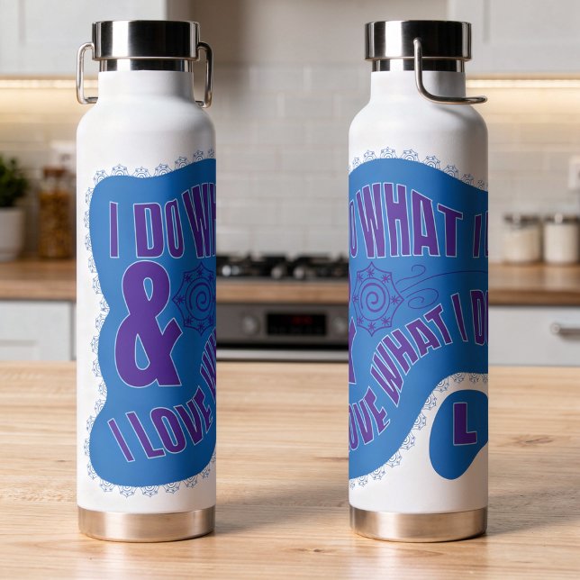 Botella De Agua Motivational Blue Retro Star Style  (Bold blue & purple personal statement bottle is perfect for sharing your thoughts. Custom initial)