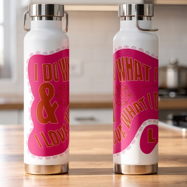 Botella De Agua Motivational Pink Retro Star Style  (Bold pink & brown personal statement bottle is perfect for sharing your thoughts. Custom initial)