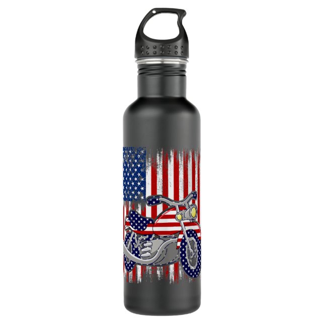 Botella De Agua Motocicleta de época Bandera Americana Motociclist (Anverso)