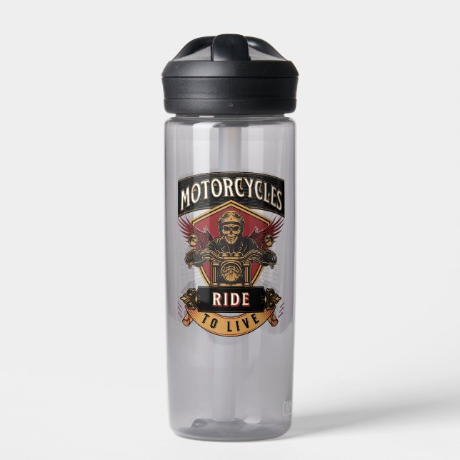 Botella De Agua Motocicletas Skull Ride Para Vivir (Delante)