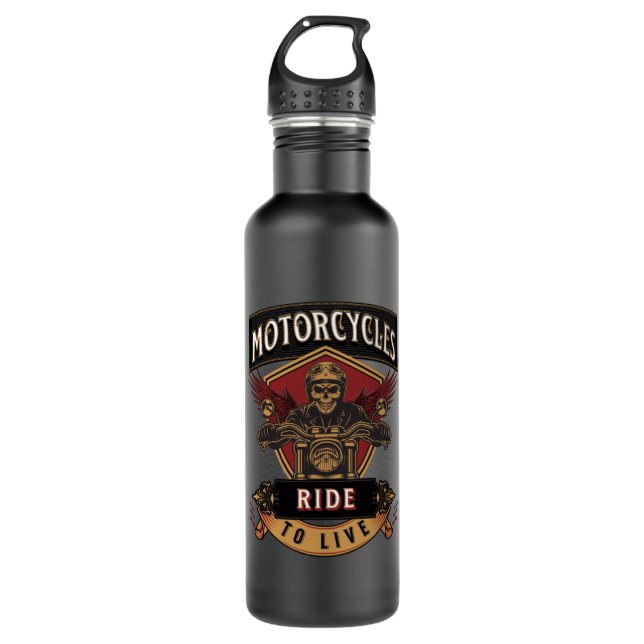 Botella De Agua Motocicletas Skull Ride Para Vivir (Anverso)