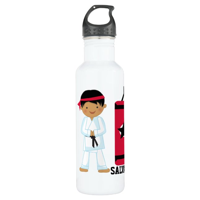 Botella De Agua Muchacho personalizado del karate (Anverso)