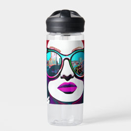 Botella De Agua Mujer abstracta con gafas de sol personalizadas