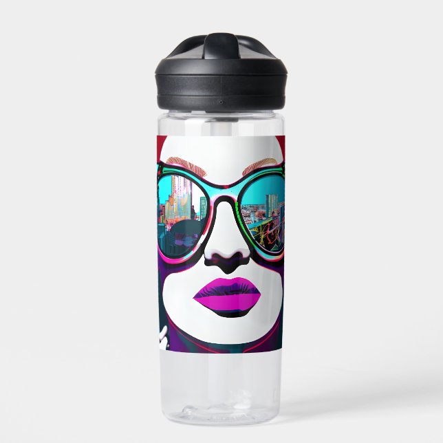 Botella De Agua Mujer abstracta con gafas de sol personalizadas (Delante)