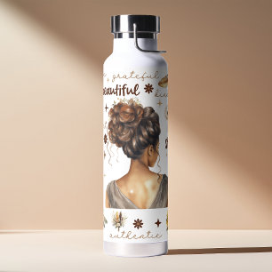 Botella De Agua Mujer Africana Con Cabello Castaño Boho Afirmación
