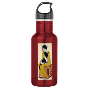 Botella De Agua Mujer con gato negro, Yumeji Takehisa