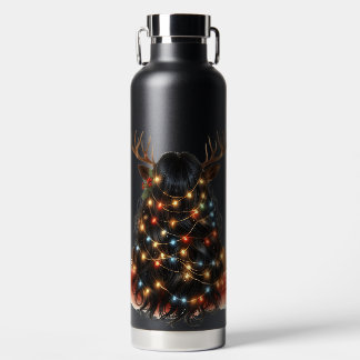 BOTELLA DE AGUA MUJER CON LUCES NAVIDEÑAS COLORIDAS EN EL PELO