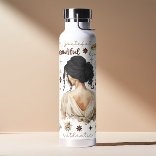 Botella De Agua Mujer de acuarela con cabello negro Afirmación boh