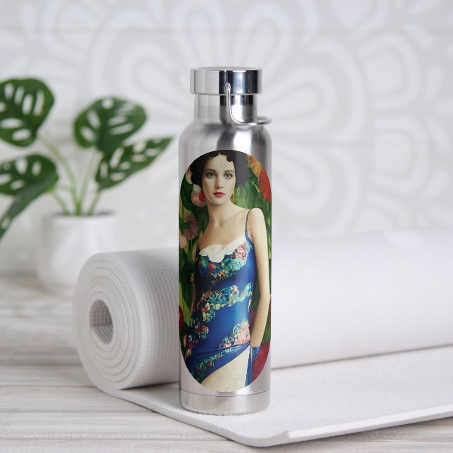 Botella De Agua Mujer de estilo Art Déco elegante con grandes flor (Yoga)