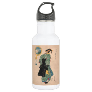 Botella De Agua Mujer de kimono japonés antiguo Ukiyo-e grabado en