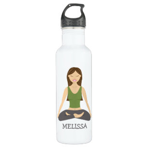 Botella De Agua Mujer De Yoga En Lotus Pose Con Nombre Personaliza