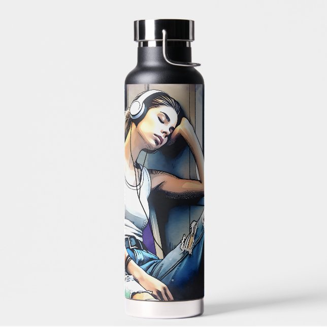 Botella De Agua Mujer durmiendo en el metro escuchando música (Izquierdo)