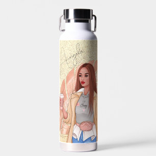 Botella de Agua Mujer Fashionista Pelo Rosa Dorado