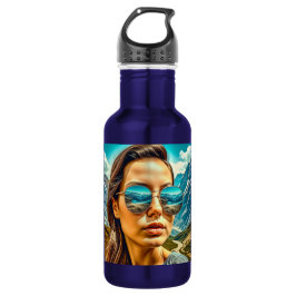 Botella De Agua Mujer hermosa en la reflectosis de la montaña de g