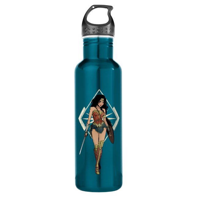 Botella De Agua Mujer Maravilla Con Arte De Cómic De Espadas (Anverso)