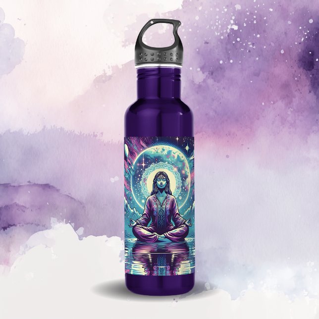Botella De Agua Mujer meditando arte espiritual sereno (Subido por el creador)
