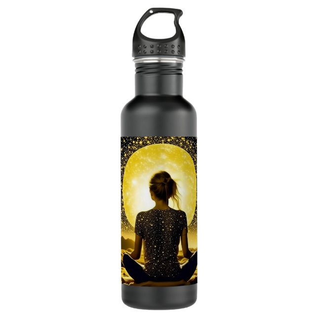 Botella De Agua Mujer meditando bajo la luna llena (Anverso)