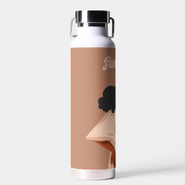 Botella De Agua Mujer negra, bikini blanco, listo para la playa