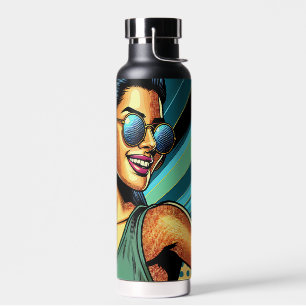 Botella De Agua Mujer pop artística en baile de audífonos