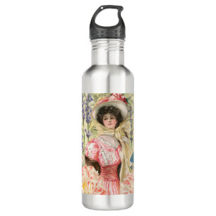 Botella De Agua Mujer Victoriana Floral Rosa Regencia