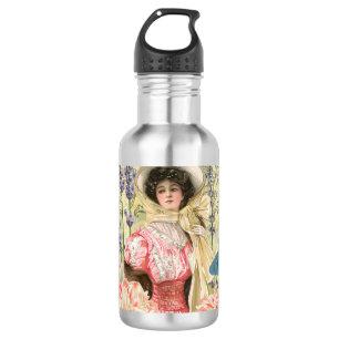 Botella De Agua Mujer Victoriana Floral Rosa Regencia