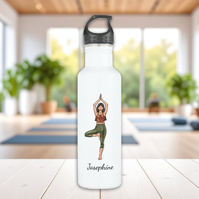 Botella De Agua Mujer Vrikshasana De Yoga Pose De Árbol Con Nombre (Subido por el creador)