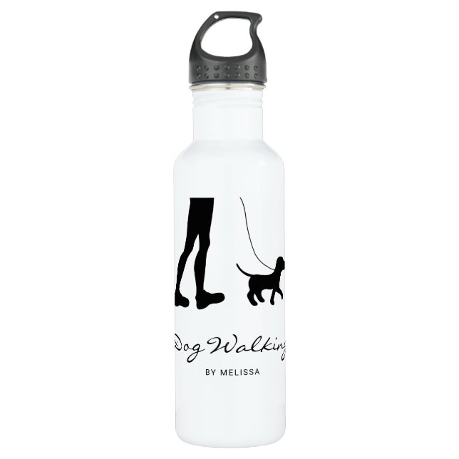 Botella De Agua Mujer y perro paseadora de perro - Silhouette negr (Anverso)