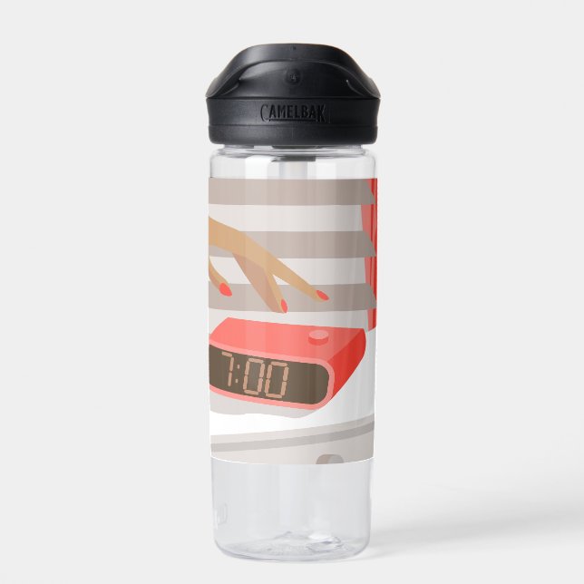 Botella De Agua Mujeres presionando con la mano el botón de snooze (Atrás)