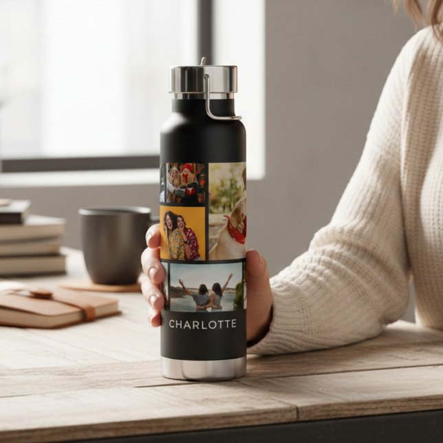Botella De Agua Multi Photo Collage Modern Personalized Name (Subido por el creador)