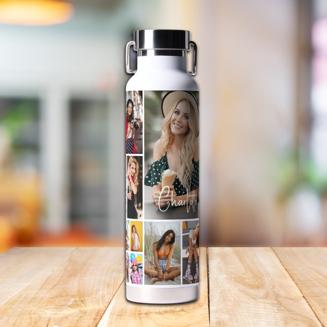Botella De Agua MultiCollage de fotos simple moderno personalizado (Subido por el creador)