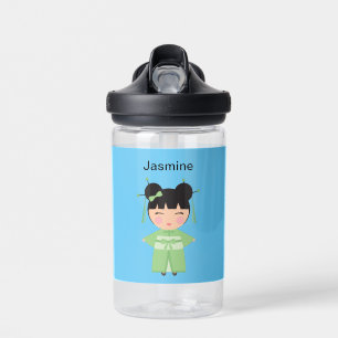 Botella De Agua Muñeca japonesa kimono verde personalizada