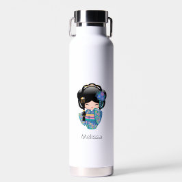 Botella De Agua Muñeca Keiko Kokeshi - Chica de Kimono azul Geisha