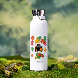 Botella De Agua Muñeca Kokeshi Caída - Chica de Kimono Verde Geish