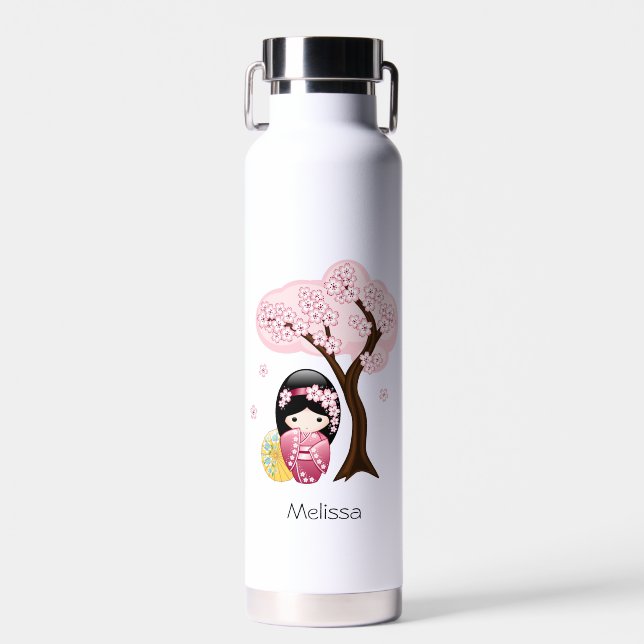 Botella De Agua Muñeca Kokeshi de primavera - Chica Geisha japonés (Delantero)