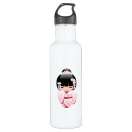 Botella De Agua Muñeca Kokeshi kimono blanca - Chica Geisha lindo