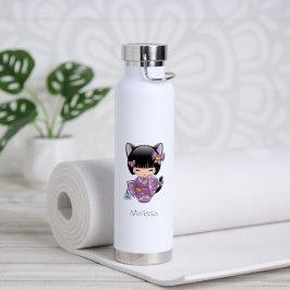 Botella De Agua Muñeca Neko Kokeshi - Chica Geisha con Orejas de G