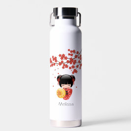 Botella De Agua Muñeca Roja Sakura Kokeshi - Geisha Japonesa Linda