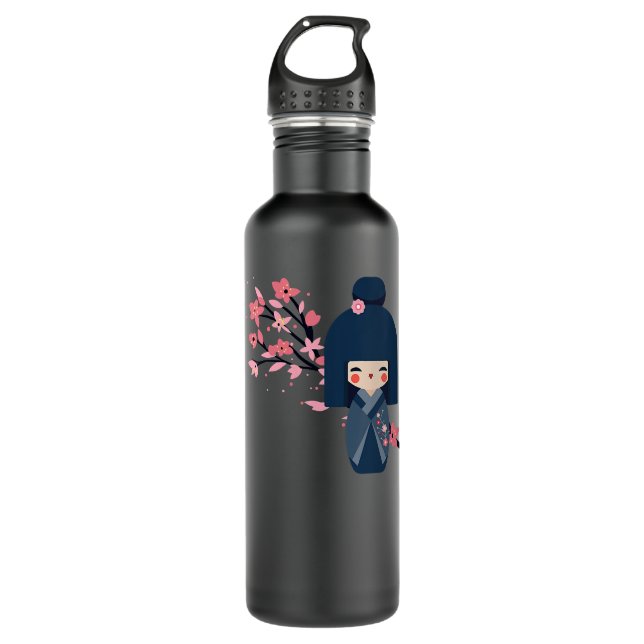 Botella De Agua Muñeca Usaburo Kokeshi y Sakura Ch japonesa (Anverso)