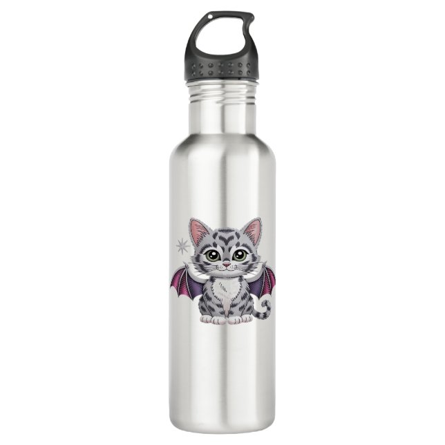 Botella De Agua murciélago de gato bordado camiseta clásica (Anverso)