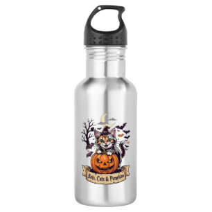 Botella De Agua Murciélagos Gatos Calabazas Halloween Bruja Gato E