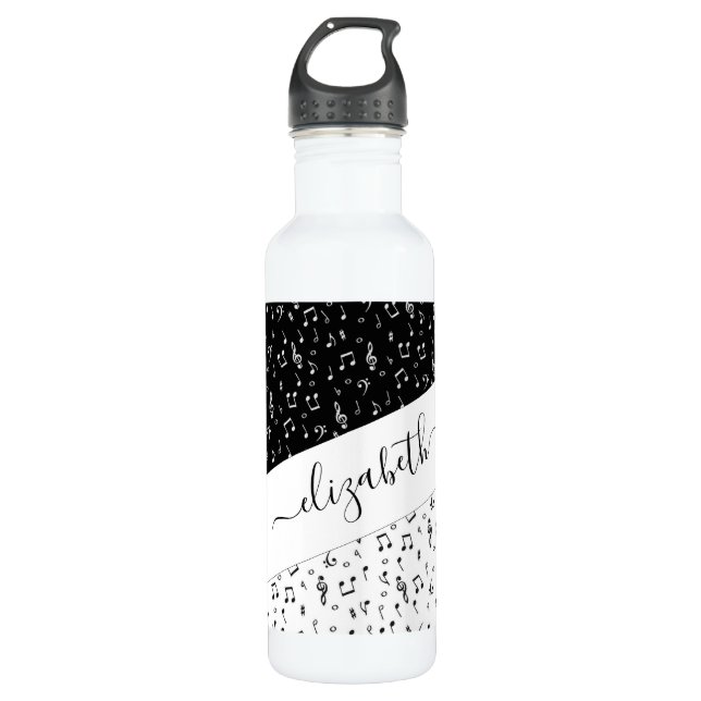 Botella De Agua Música en blanco y negro personalizada (Anverso)