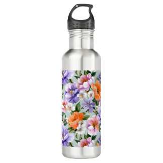 Botella De Agua Muted Colorful Flowers Boho flower 