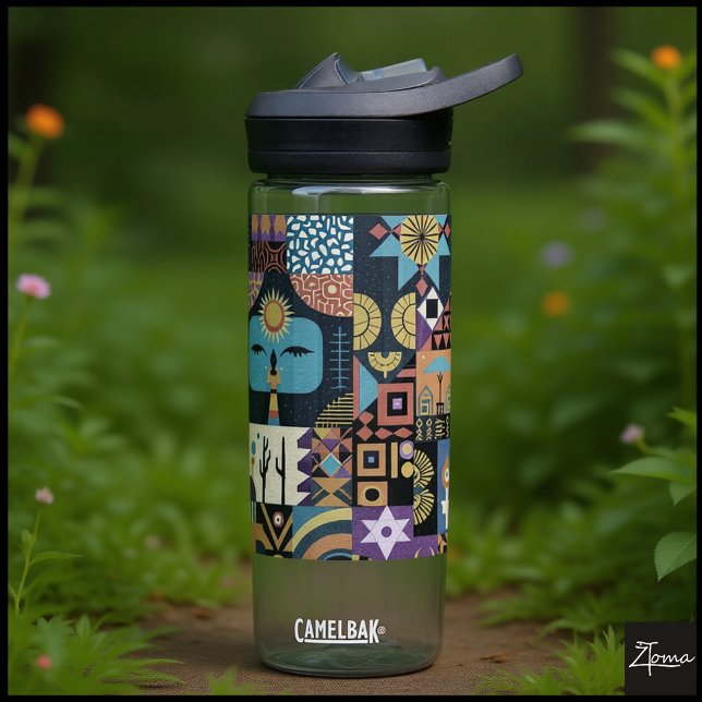 Botella De Agua Muted Earthy Folk Art Patchwork Quilt (Subido por el creador)