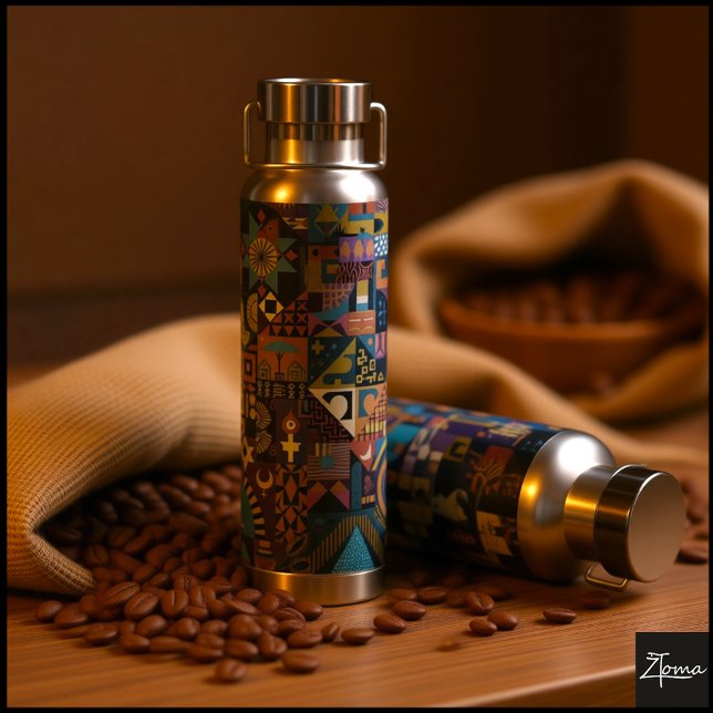 Botella De Agua Muted Earthy Folk Art Patchwork Quilt (Subido por el creador)