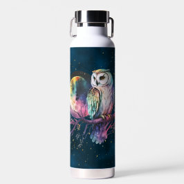 Botella De Agua Mystical Rainbow Owl y Full Moon Celestial