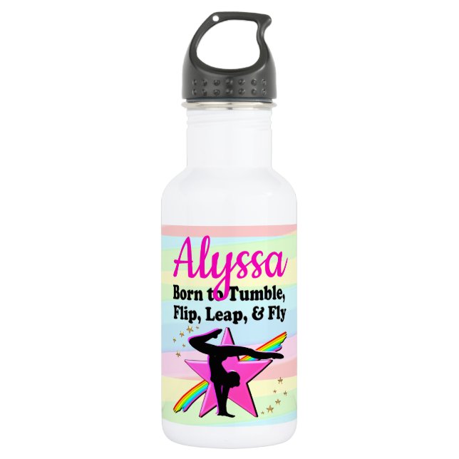 BOTELLA DE AGUA NACIDO A TUMBLE, FLIP, LEAP Y FLOR (Anverso)