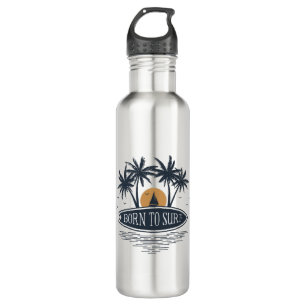 Botella De Agua Nacido Para Surf Palm Trees Surfboard Vintage Logo