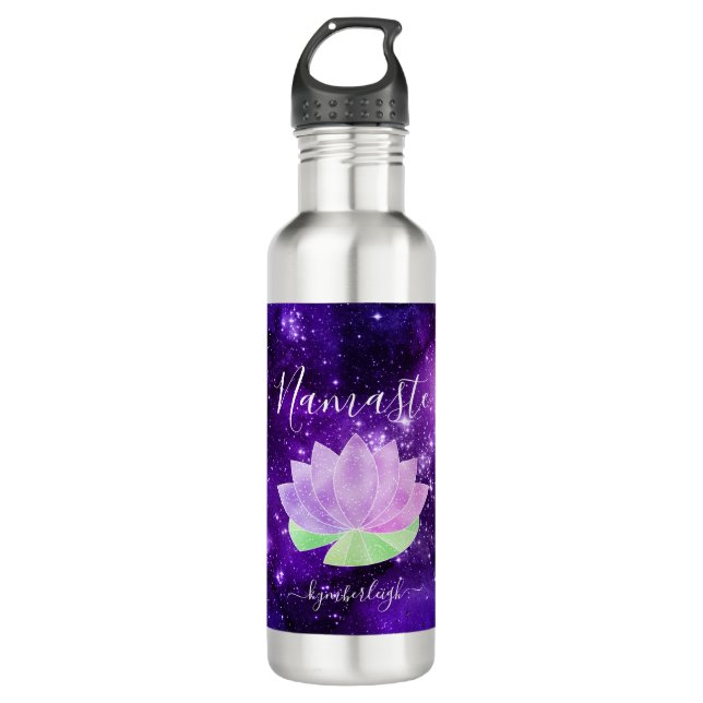 Botella De Agua Namaste Cosmic Purple Lotus Flower Monograma (Anverso)